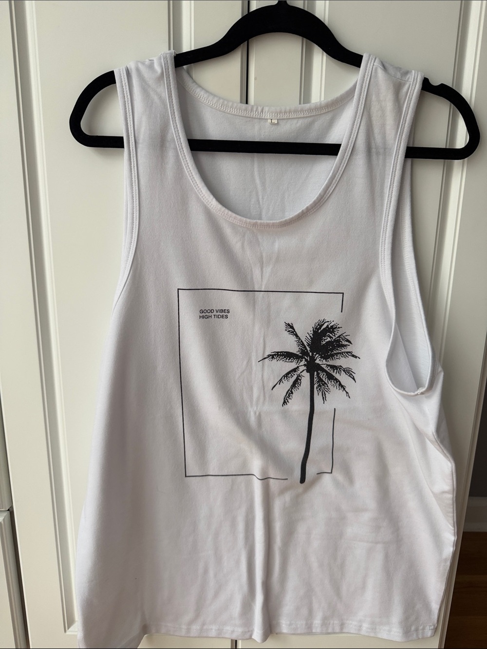 White Tank Top with Black Palm Tree Graphic